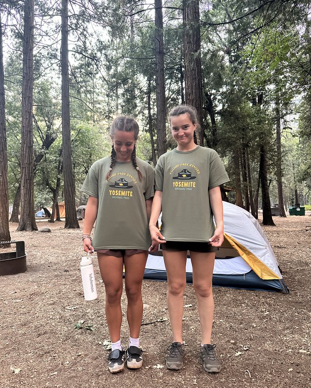 Wearing a future park ranger shirt at Yosemite with a friend